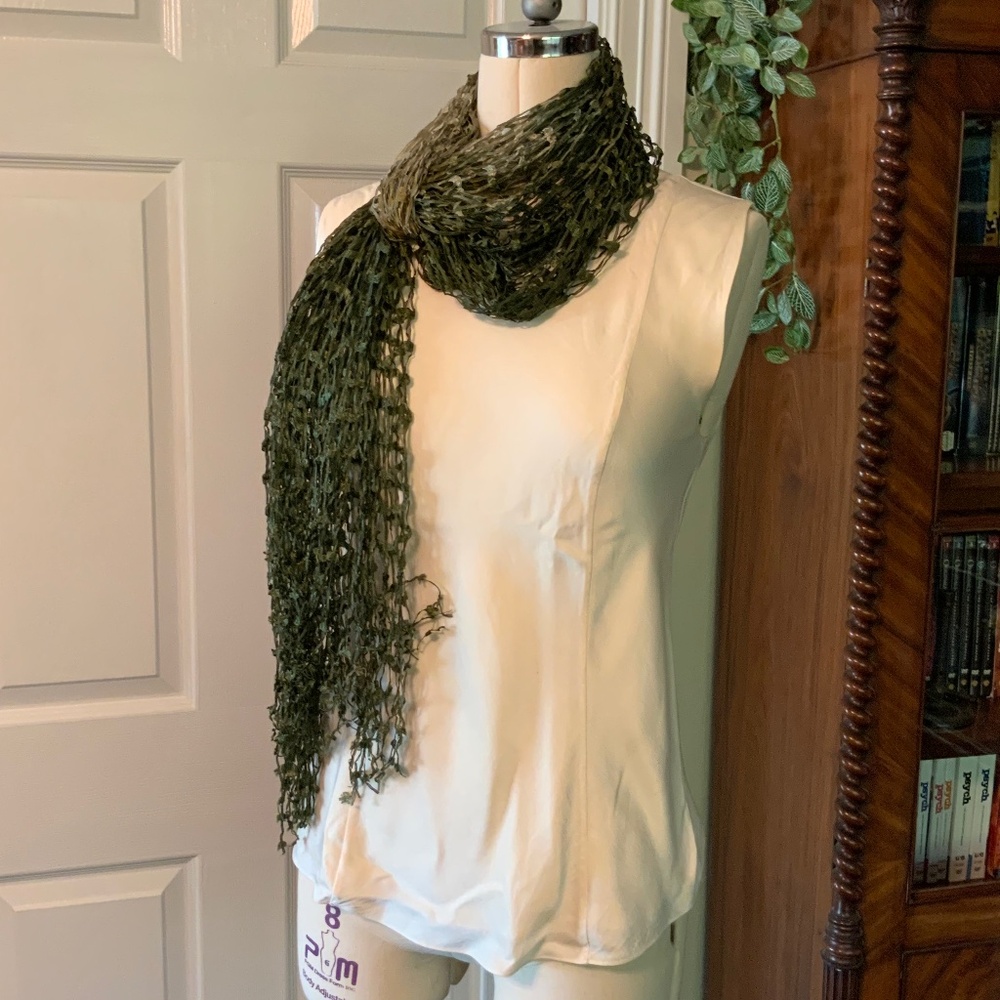 Green Silk Scarf Netted - Variable Colors Of Green - image 2